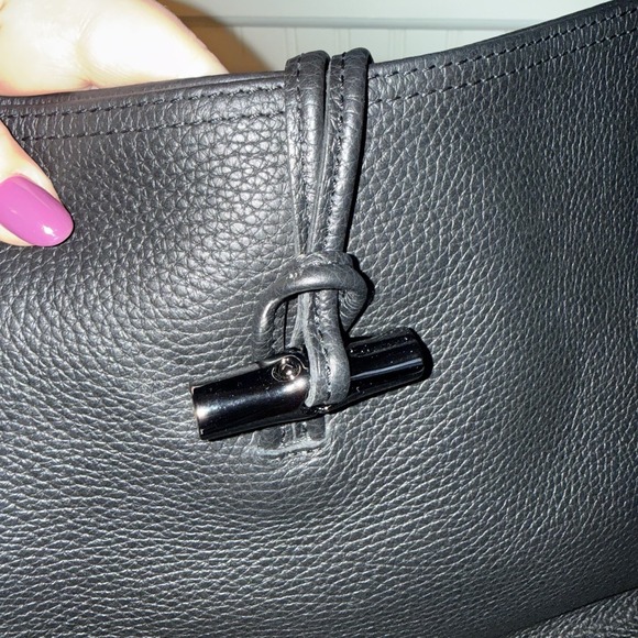 Longchamp Roseau Essential Leather Hobo Shoulder Bag Purse Black Pebbled Large - Picture 7 of 16